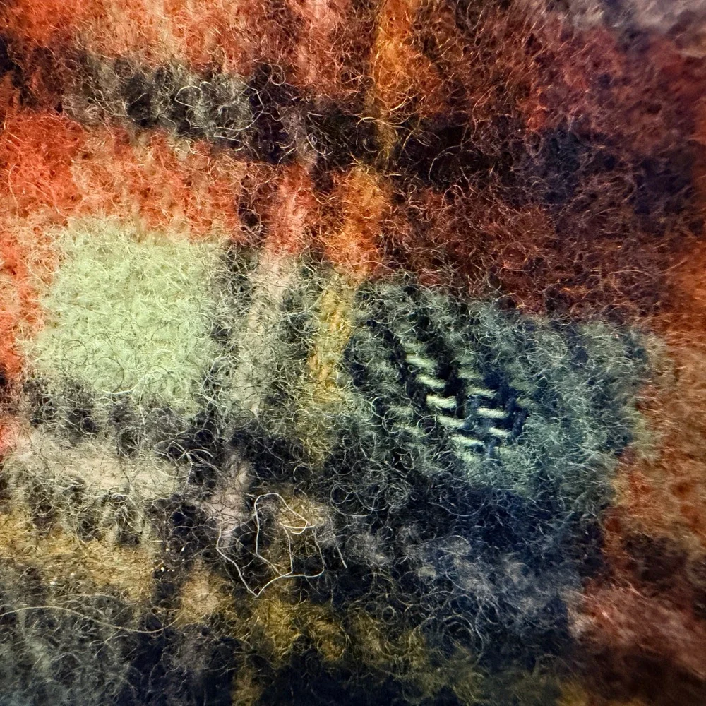 Vintage Ralph Lauren Scarf 80s Lambswool Orange Plaid Scotland Polo Pony FLAWED